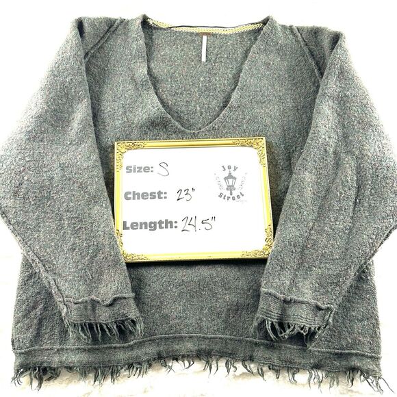 Free People Women's S Irresistible Fringe Green V Neck Long Sleeve Wool Sweater - Picture 6 of 6